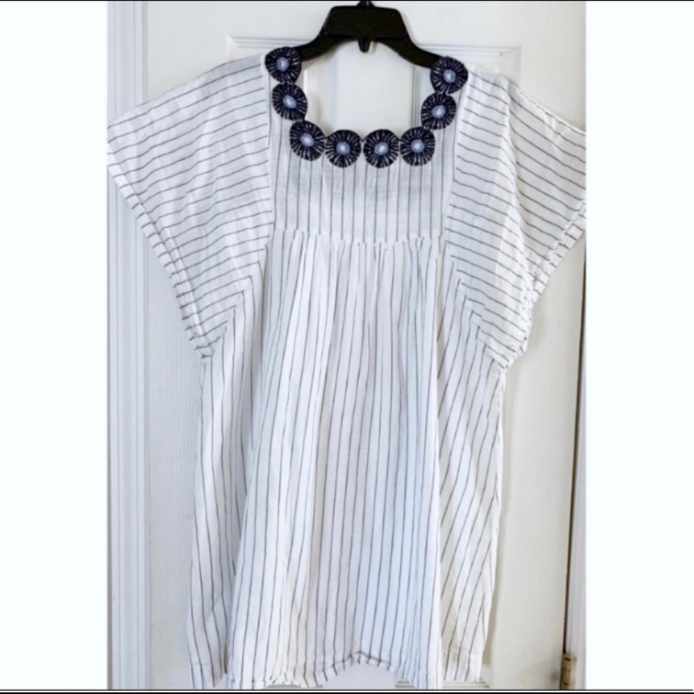 Madewell White and Blue Embroidered Tunic Dress. - Picture 4 of 6